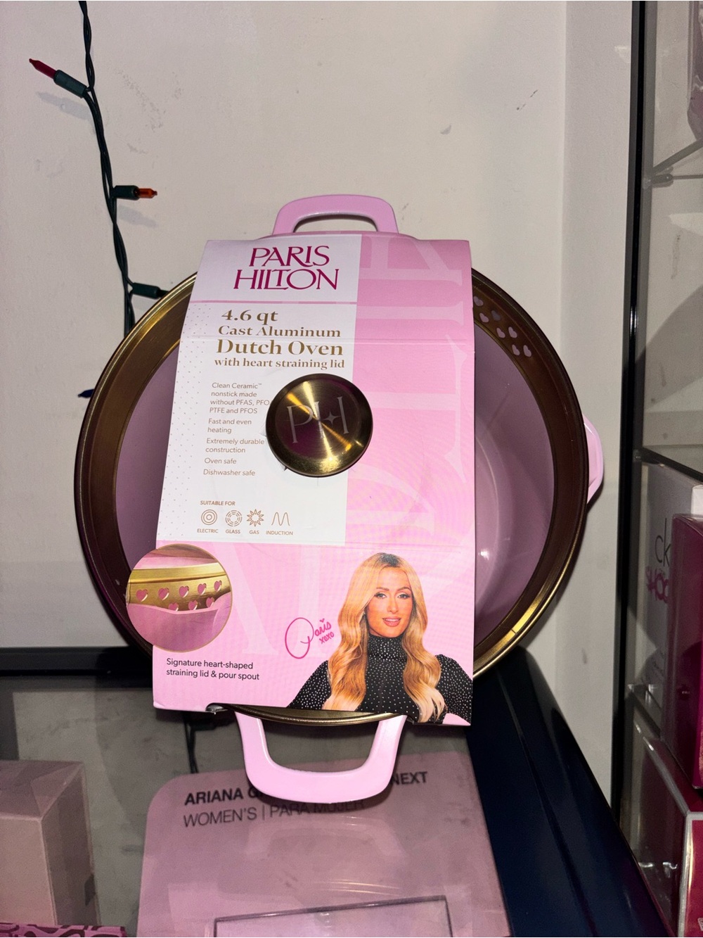 Paris Hilton Pink Cast Aluminum Dutch Oven with Gold Rim
